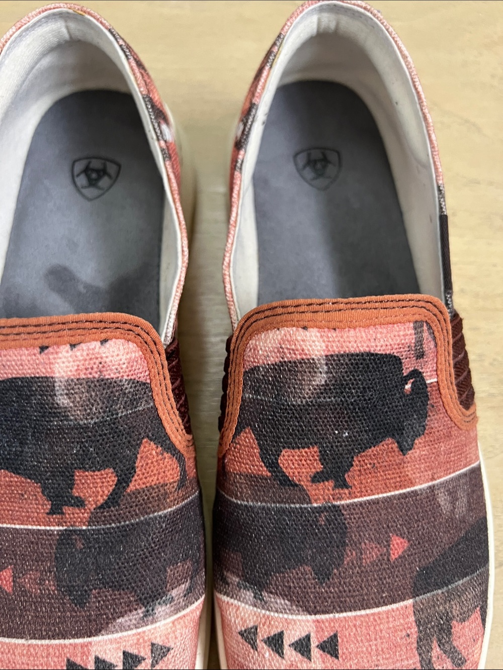 Ariat Rust and Black Buffalo Print Slip-On Moccasins - Picture 2 of 8